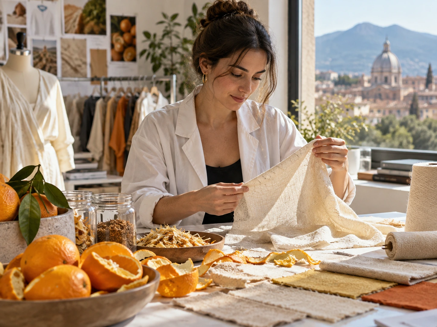 Composizione editoriale dedicata a innovazione e materiali